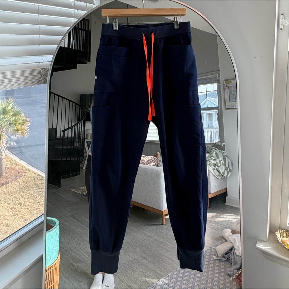 Figs Navy Scrub joggers with Orange draw string